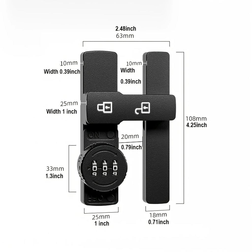 Password Door Lock and Deadbolt 180 Degree Sliding Barn Door Lock with 3-Digit Combination Lock Luminous Sign Window Lock Bolt