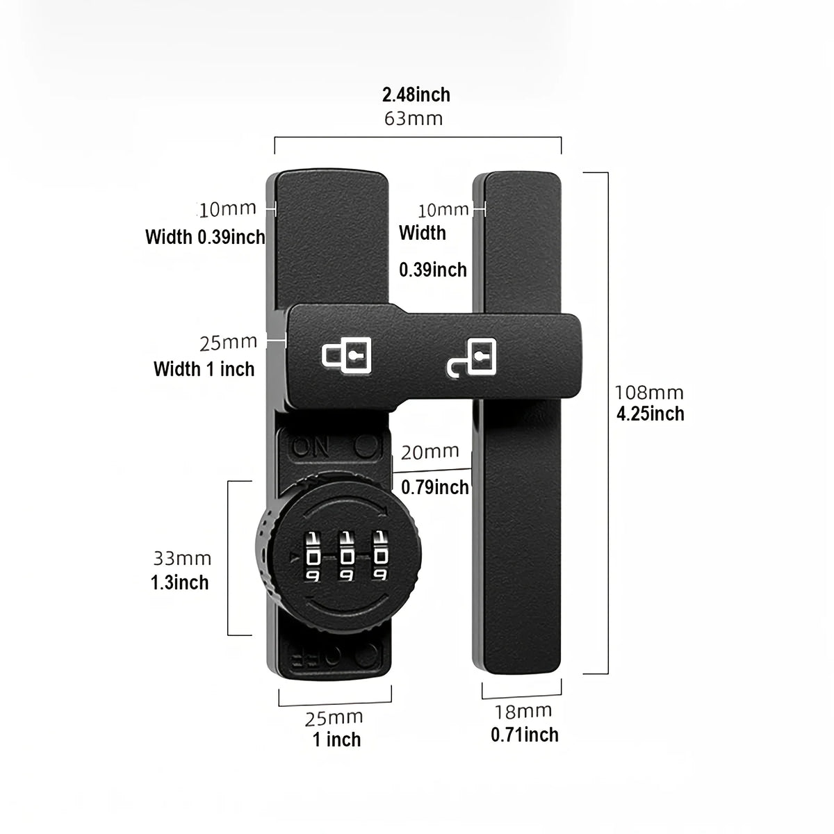 Password Door Lock and Deadbolt 180 Degree Sliding Barn Door Lock with 3-Digit Combination Lock Luminous Sign Window Lock Bolt