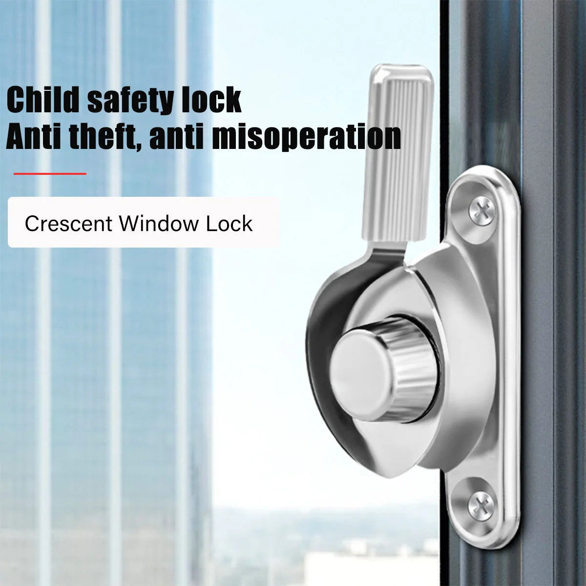 Crescent Lock for Doors and Windows,Gate Latch Slide Bolt Latches Lock,Safety Double Sided Gate Hardware,Left and Right Silvery